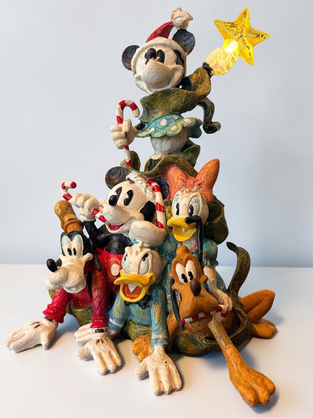 Vintage Disney Holiday Character Stack Tree Figurine with Lighted Star RARE